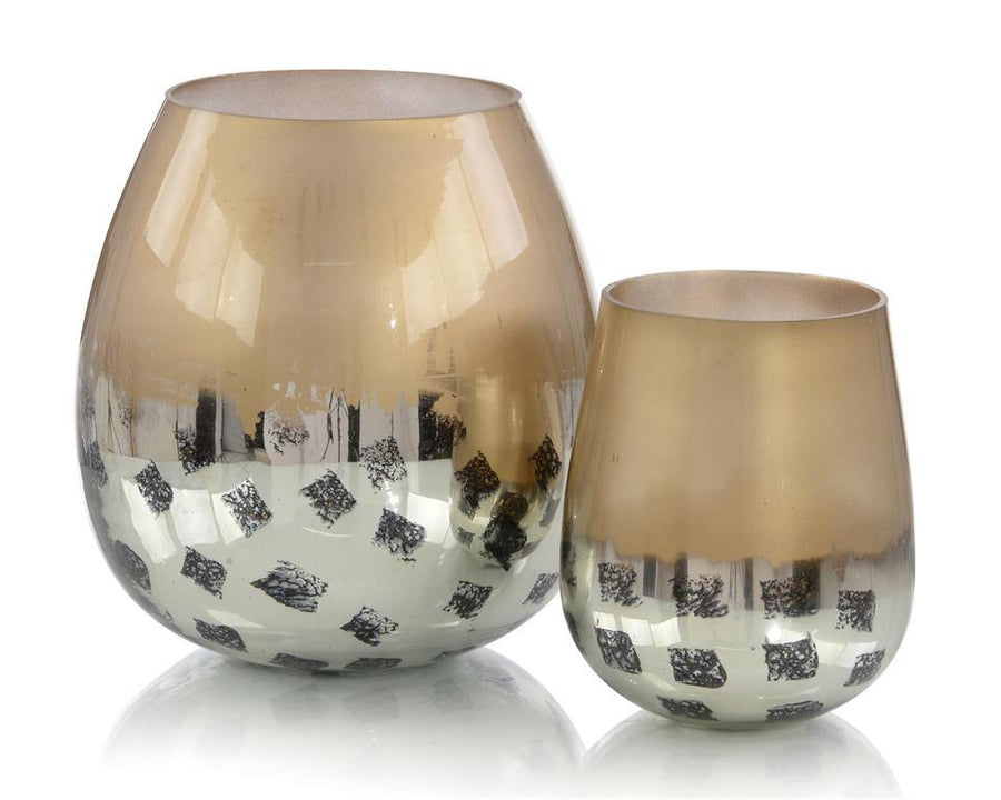 Set of Two Gold and Black Deco Dots Glass Vases - Maison Vogue