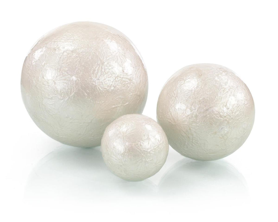 Set of Three White Pearlized Balls - Maison Vogue