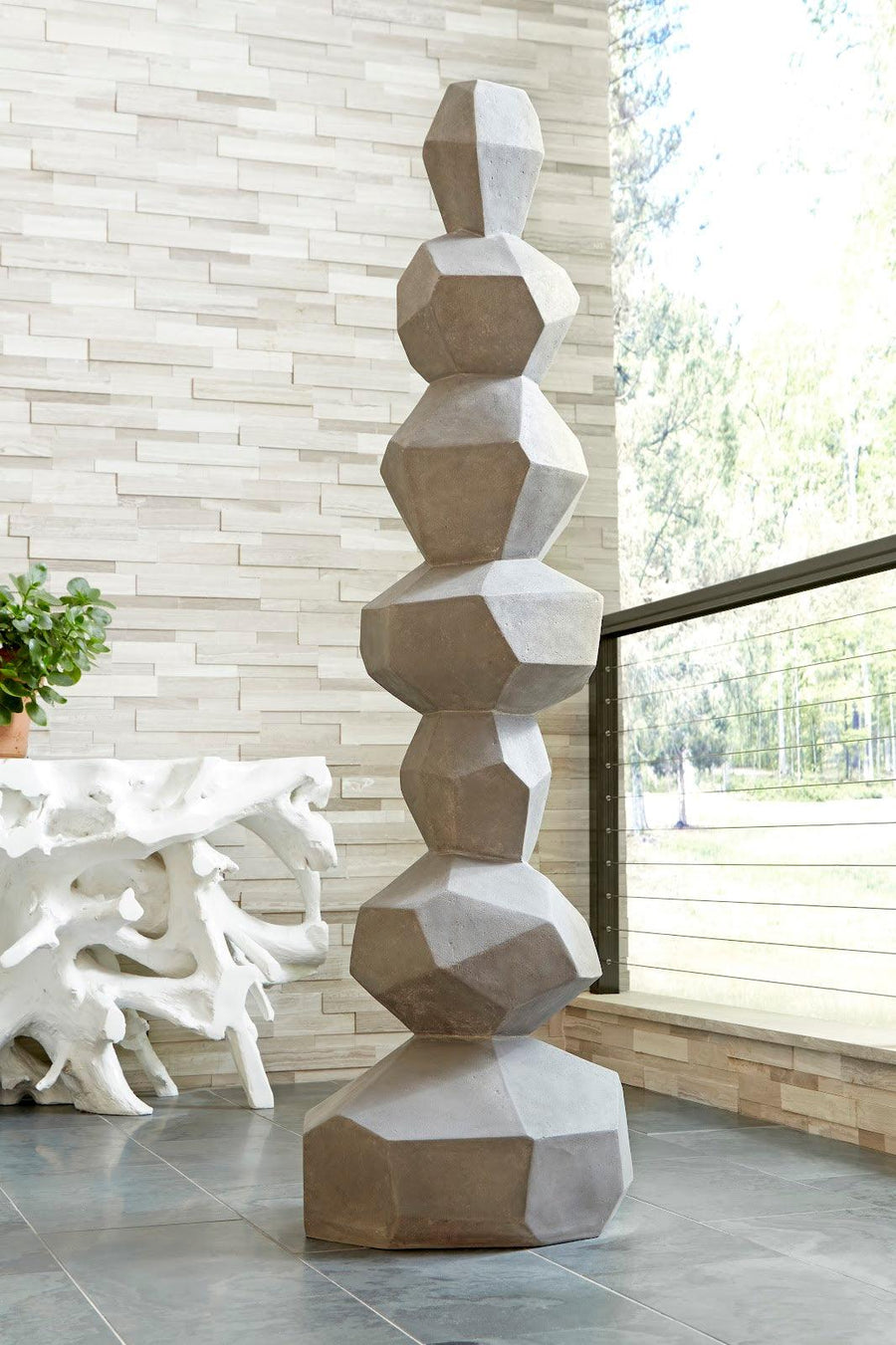 Faceted Rock Column Sculpture Gray - Maison Vogue