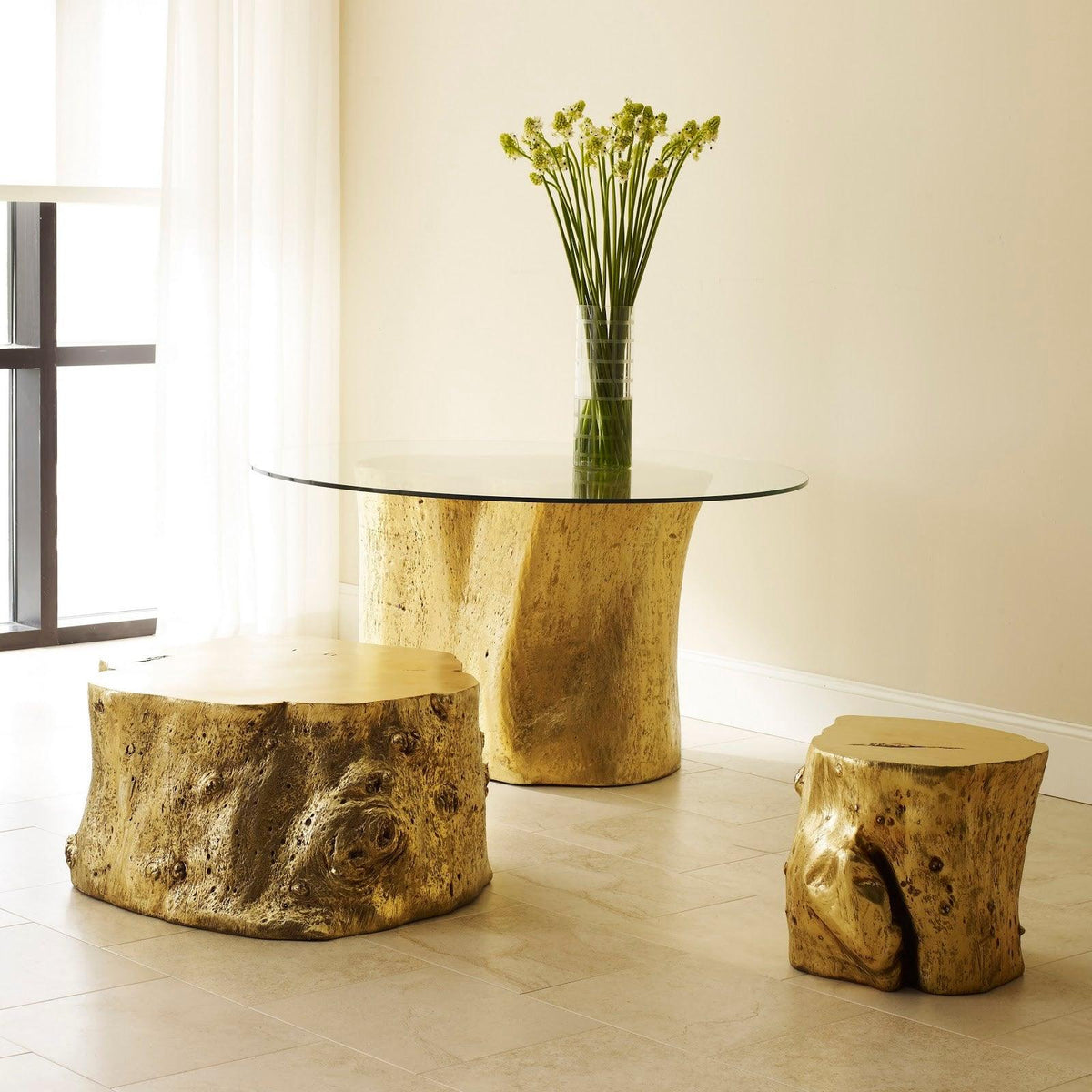 Log Small Gold Stool - Maison Vogue