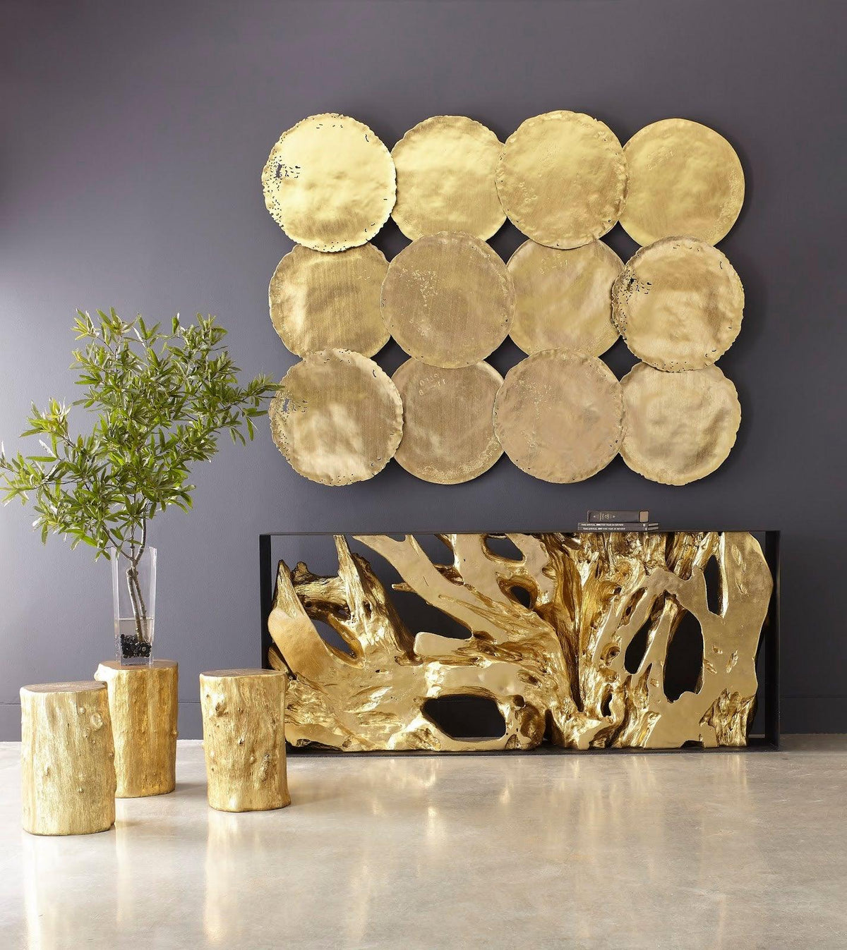 Log Small Gold Stool - Maison Vogue