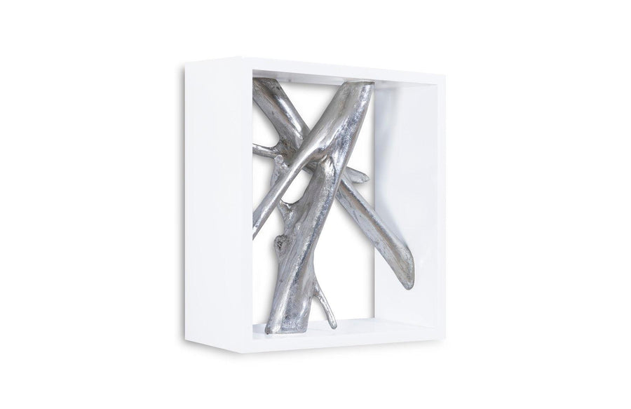 Framed Branches Wall Tile White, Silver Leaf - Maison Vogue