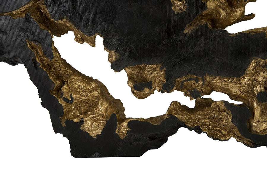 Burled Root Wall Art Large, Black and Gold Leaf - Maison Vogue