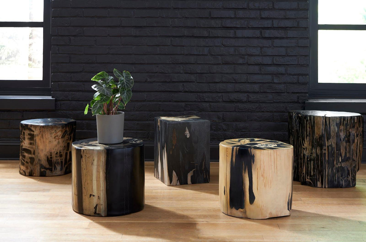 Cast Petrified Wood Stool Resin - Maison Vogue