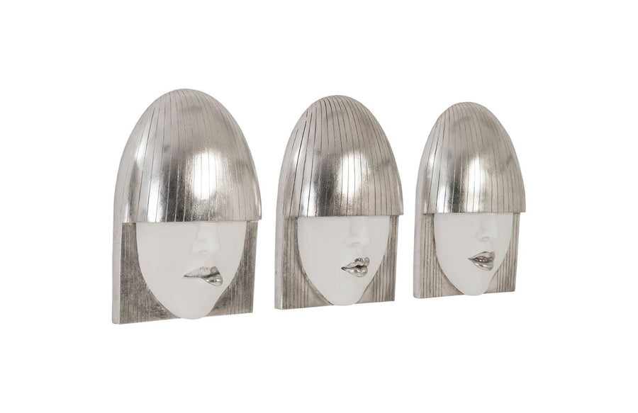 Fashion Faces Wall Art Small, White and Silver Leaf, Set of 3 - Maison Vogue