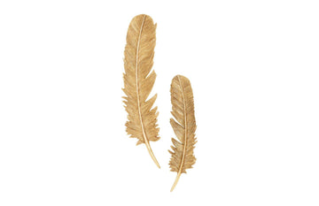 Feathers Wall Art Large, Gold Leaf, Set of 2 - Maison Vogue