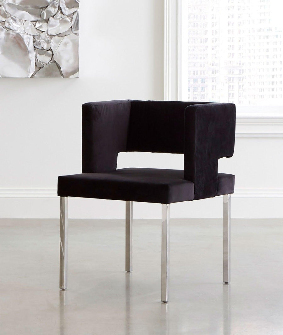 Raffia Dining Chair Black, Stainless Steel Legs - Maison Vogue