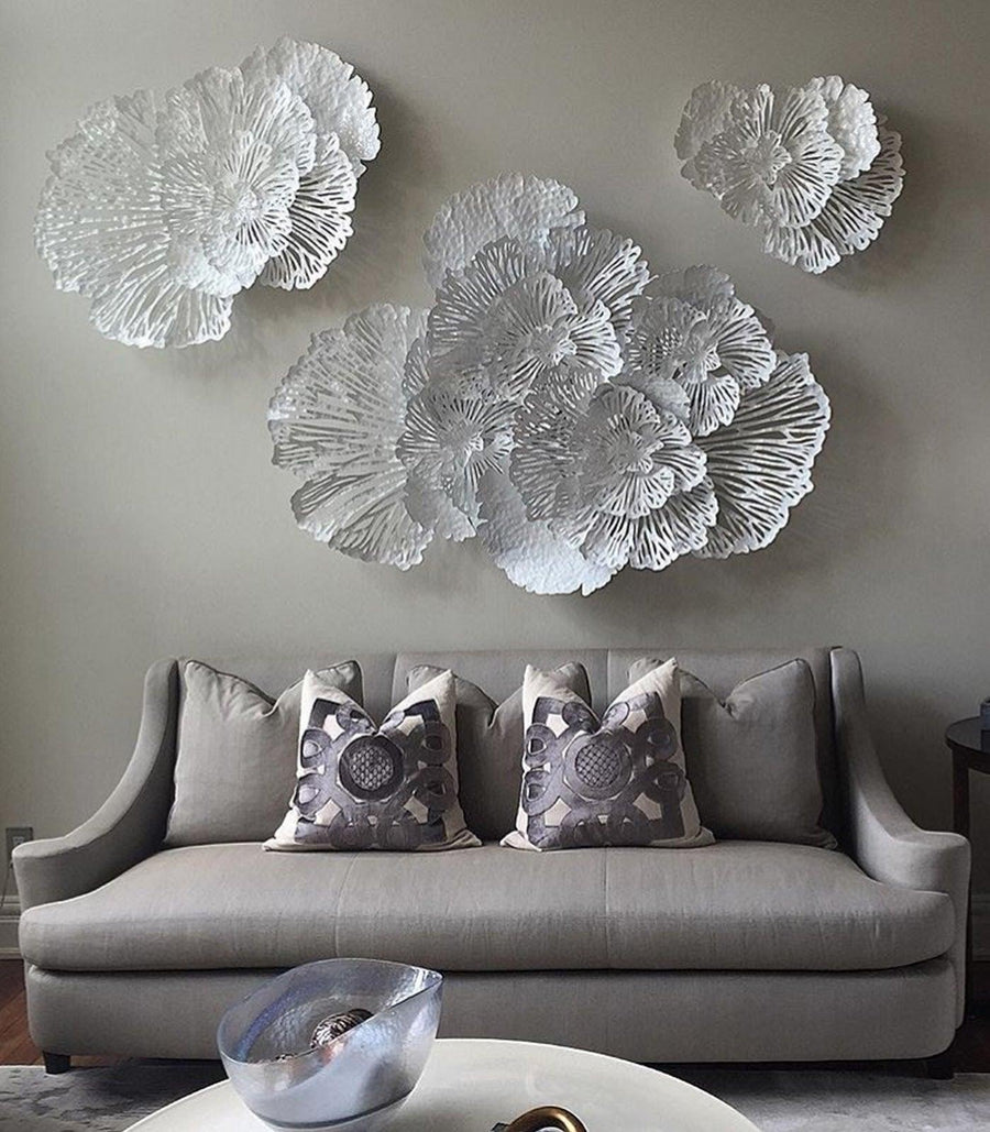 Flower Wall Art Medium, White, Metal - Maison Vogue