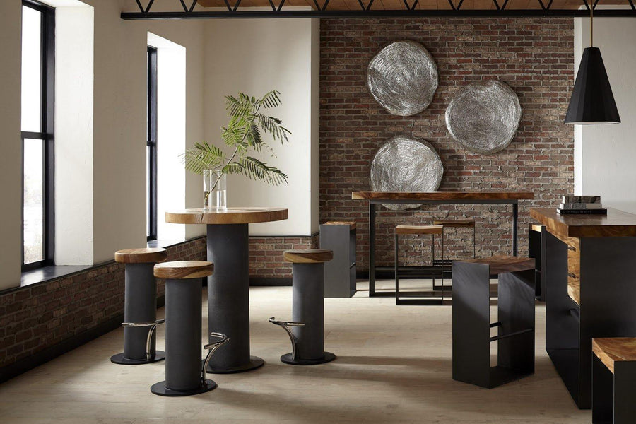 Iron Frame Bar Table, Chamcha Wood, Natural - Maison Vogue