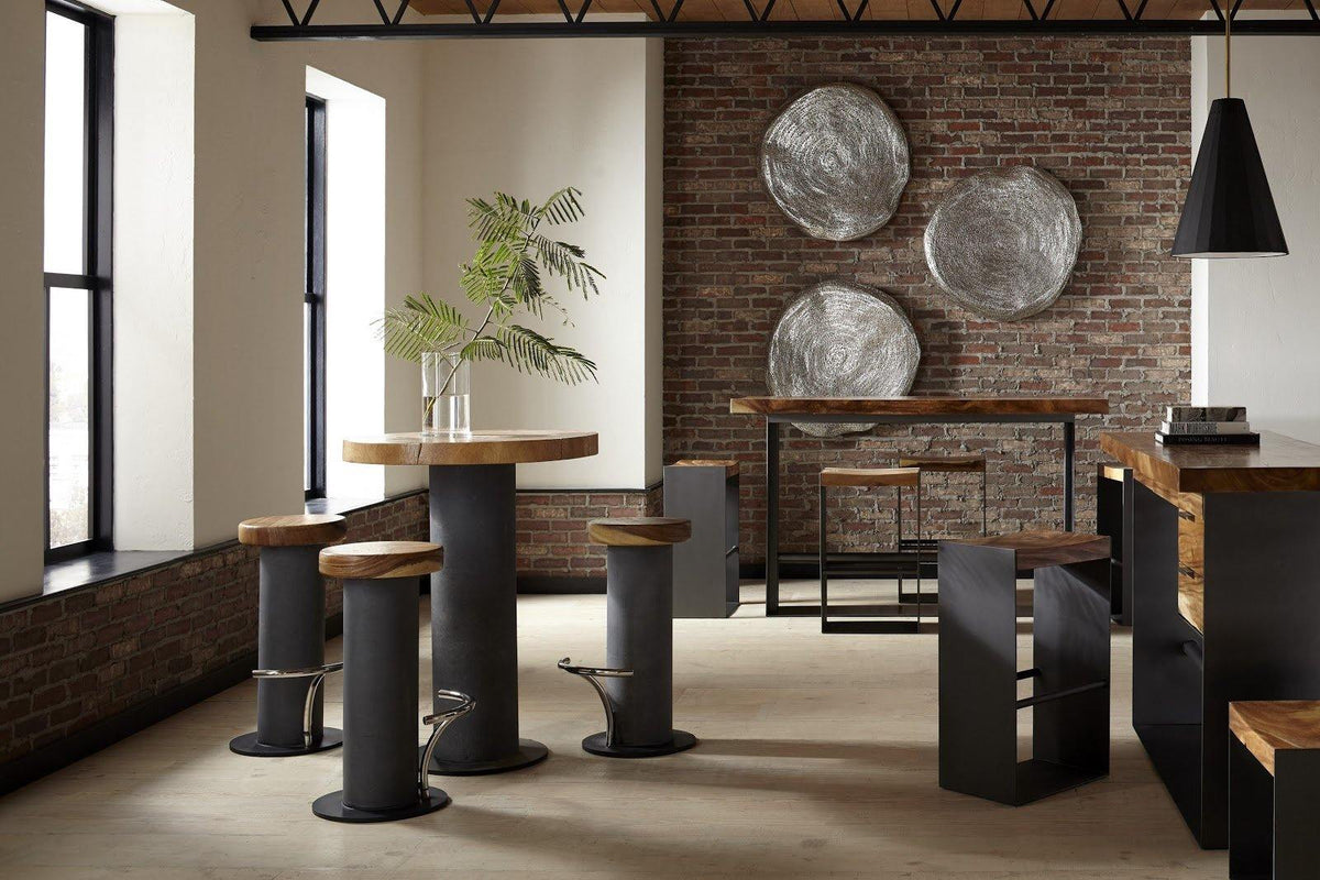 Iron Frame Standing Desk with Drawers Chamcha Wood, Natural, Bar Height - Maison Vogue