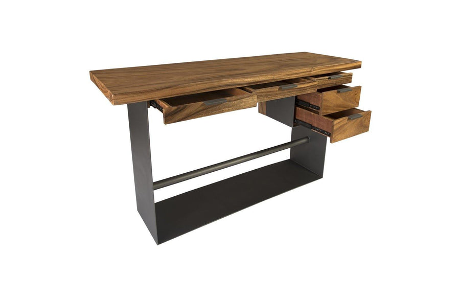 Iron Frame Standing Desk with Drawers Chamcha Wood, Natural, Bar Height - Maison Vogue