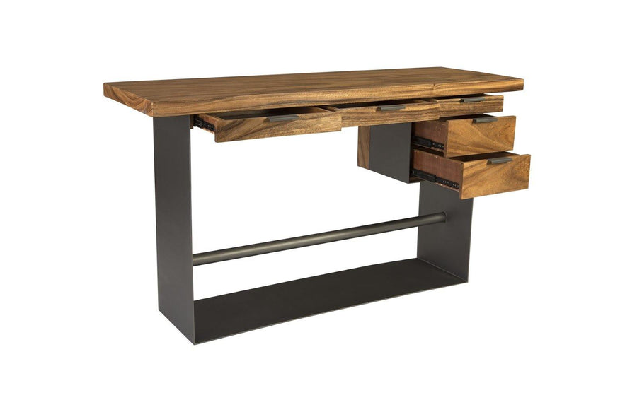 Iron Frame Standing Desk with Drawers Chamcha Wood, Natural, Bar Height - Maison Vogue