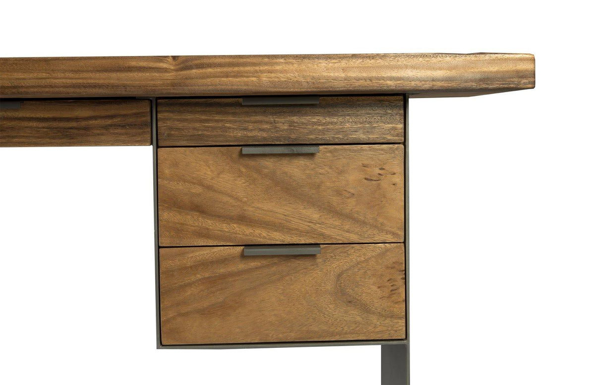 Iron Frame Standing Desk with Drawers Chamcha Wood, Natural, Bar Height - Maison Vogue