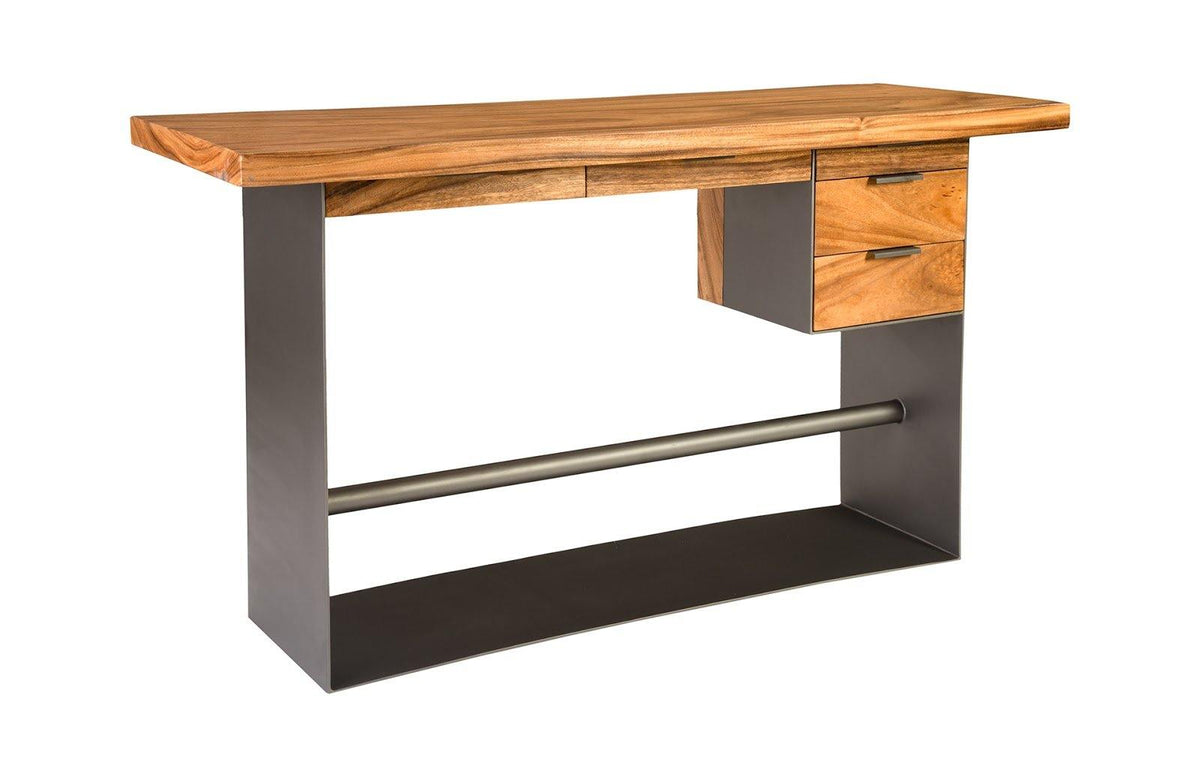 Iron Frame Standing Desk with Drawers Chamcha Wood, Natural, Bar Height - Maison Vogue