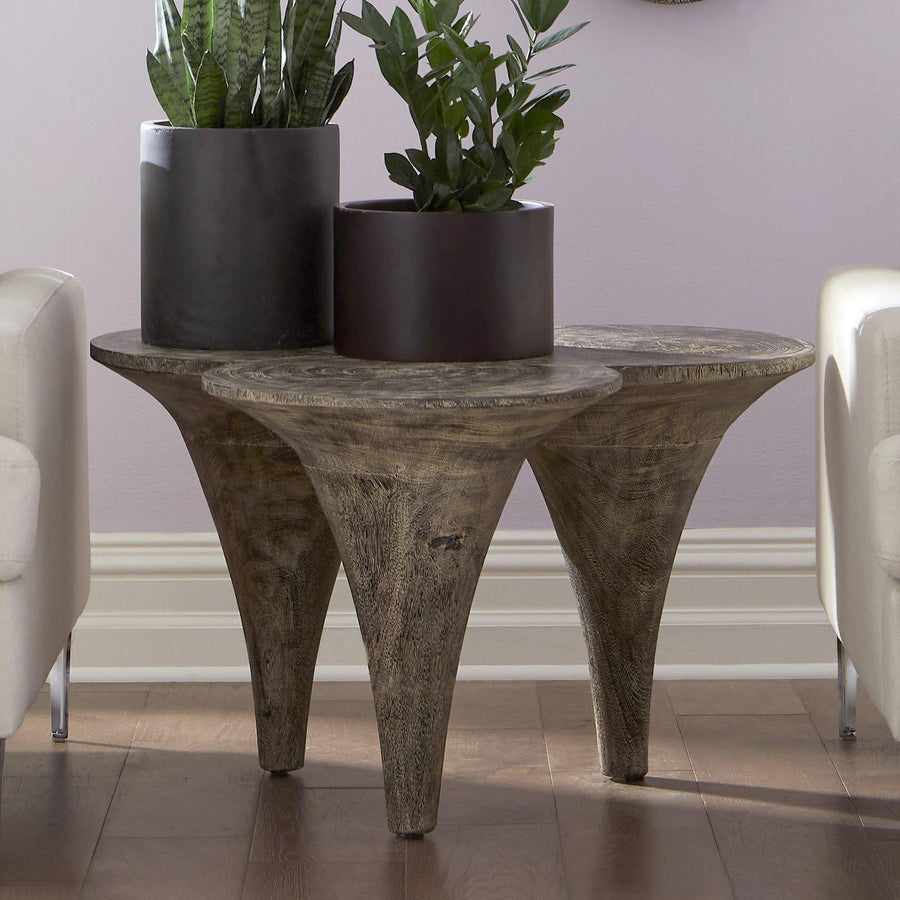 Marley Coffee Table Chamcha Wood, Grey Stone Finish - Maison Vogue