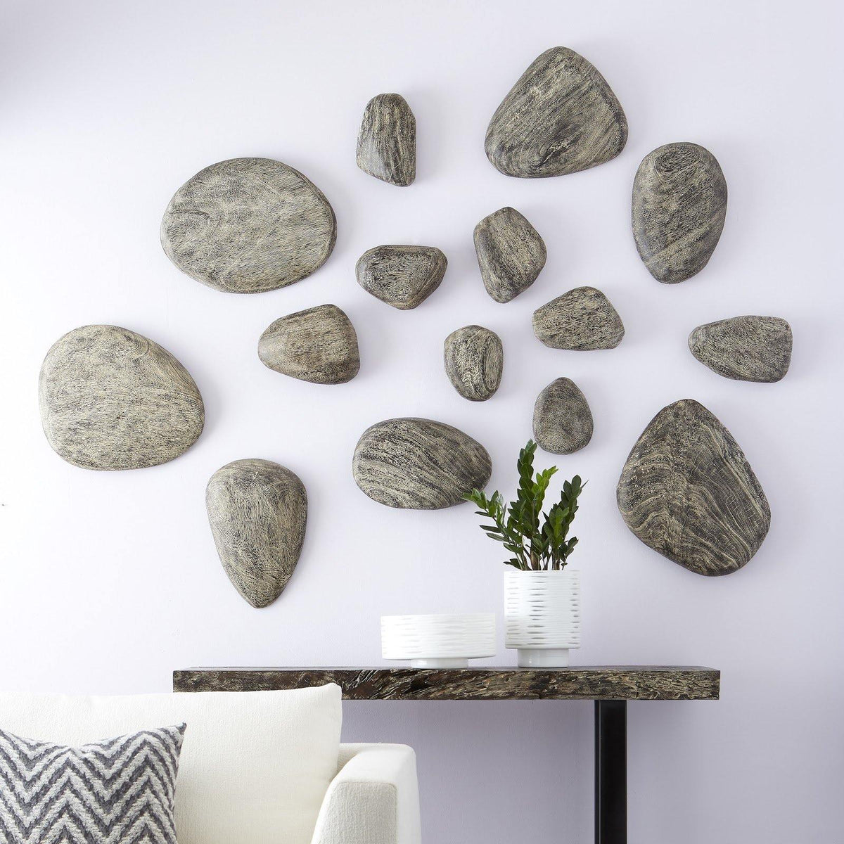 Chamcha Wood Console Table Metal U Legs, Gray Stone Finish - Maison Vogue