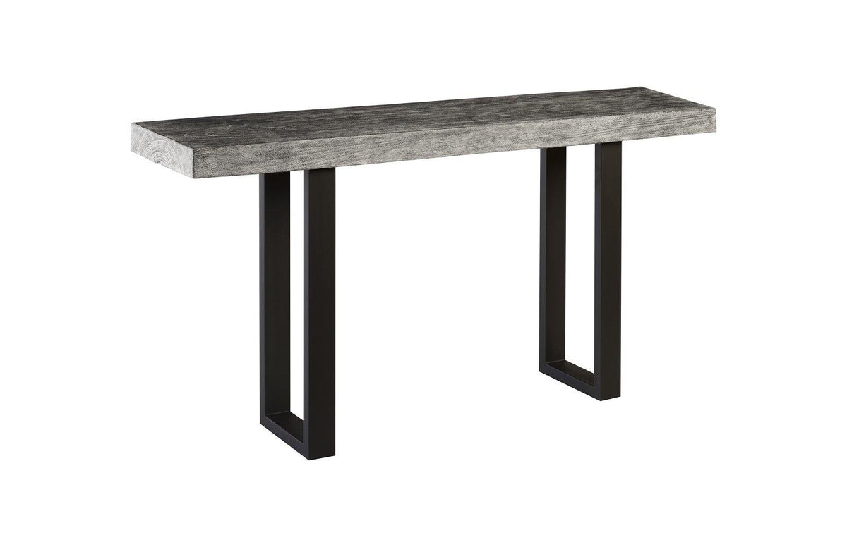 Chamcha Wood Console Table Metal U Legs, Gray Stone Finish - Maison Vogue