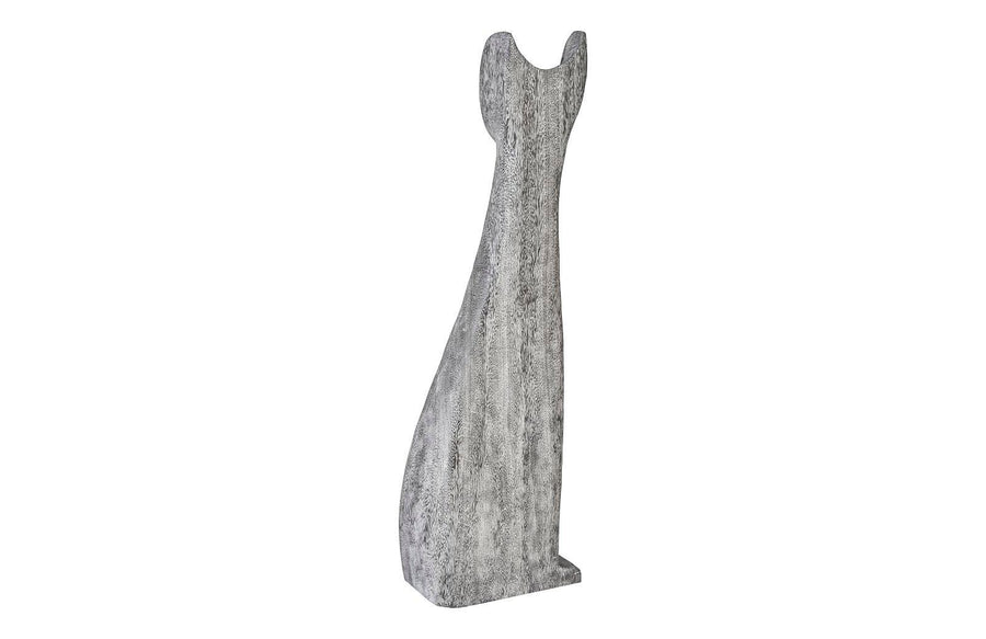 Cat Sculpture Large, Chamcha Wood, Gray Stone Finish - Maison Vogue