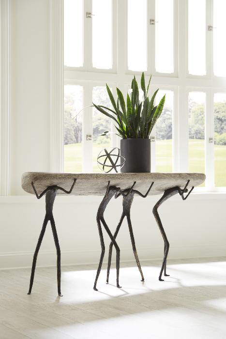 Atlas Console Table Chamcha Wood, Gray Stone Finish, Metal - Maison Vogue