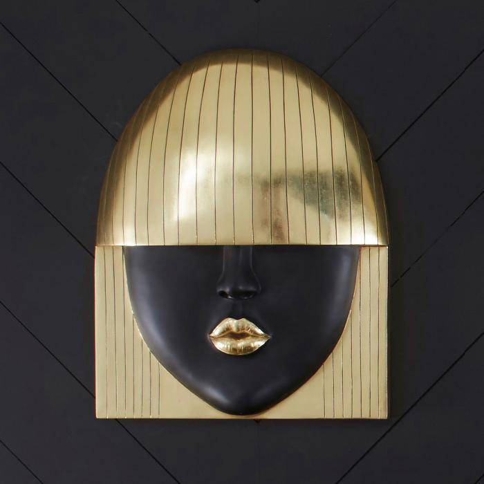 Fashion Faces Wall Art Large, Kiss, Black and Gold Leaf - Maison Vogue