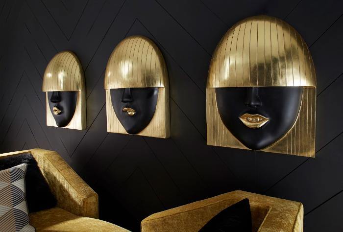 Fashion Faces Wall Art Large, Pout, Black and Gold Leaf - Maison Vogue