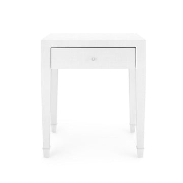 Claudette 1-Drawer Side Table, White & Nickel - Maison Vogue