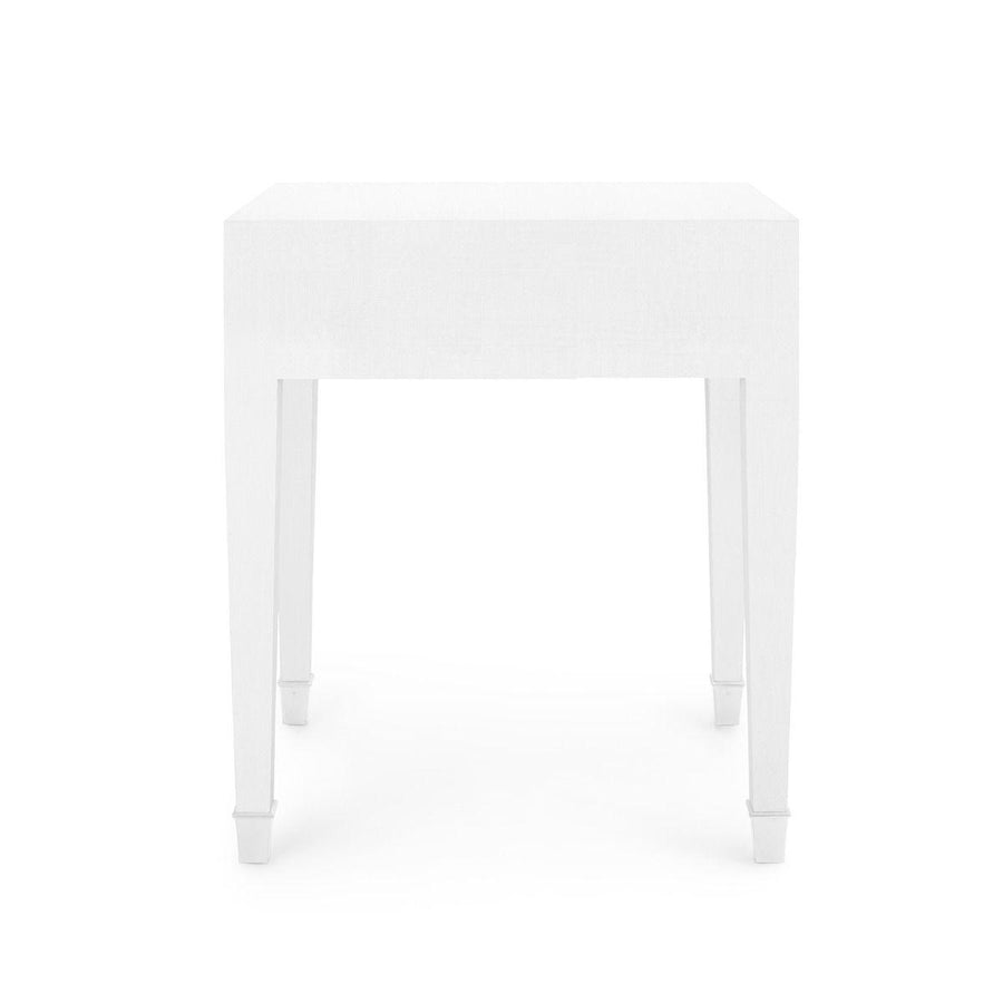 Claudette 1-Drawer Side Table, White & Nickel - Maison Vogue