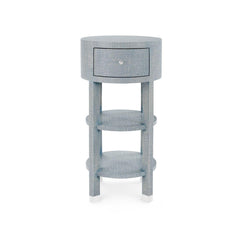Claudette 1-Drawer Round Side Table, Gray & Nickel - Maison Vogue