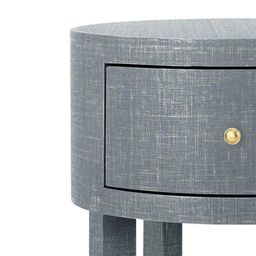 Claudette 1-Drawer Round Side Table, Gray & Brass - Maison Vogue