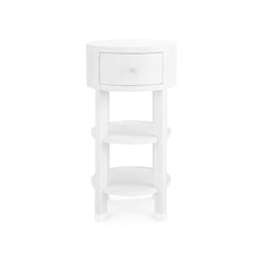 Claudette 1-Drawer Round Side Table, White & Nickel - Maison Vogue