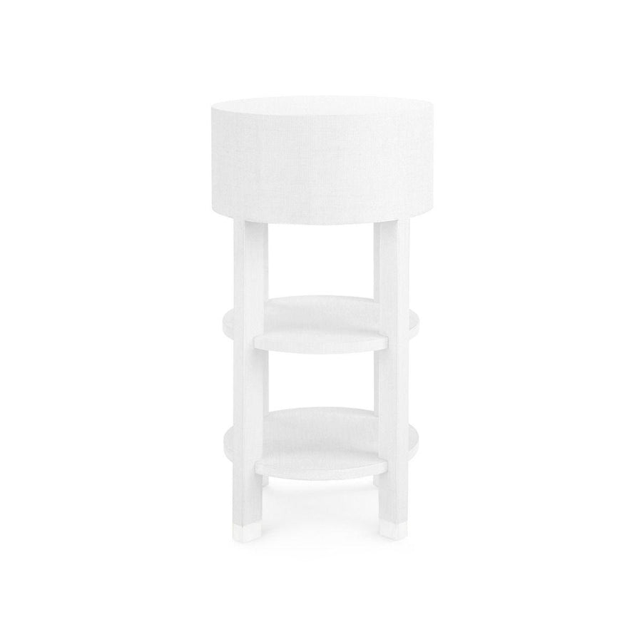 Claudette 1-Drawer Round Side Table, White & Nickel - Maison Vogue