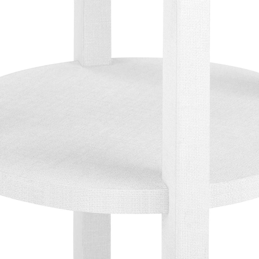 Claudette 1-Drawer Round Side Table, White & Nickel - Maison Vogue