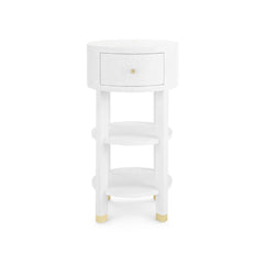 Claudette 1-Drawer Round Side Table, White & Brass - Maison Vogue