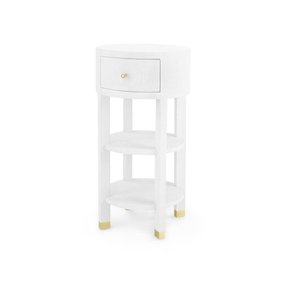 Claudette 1-Drawer Round Side Table, White & Brass - Maison Vogue