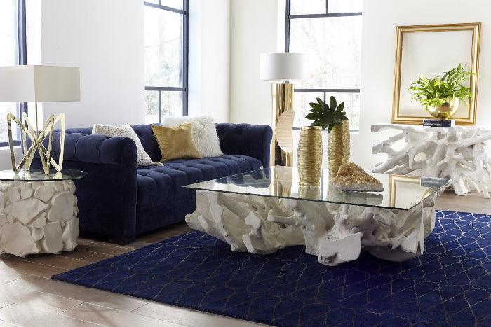 Cast Root Coffee Table, Roman Stone With Glass - Maison Vogue