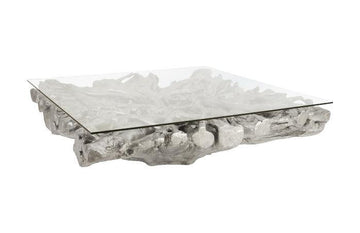 Square Root Coffee Table With Glass - Maison Vogue
