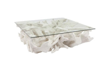 Cast Root Coffee Table, Roman Stone With Glass - Maison Vogue