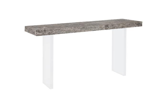 Floating Chamcha Wood Console Table Gray Stone Finish, Acrylic Legs - Maison Vogue