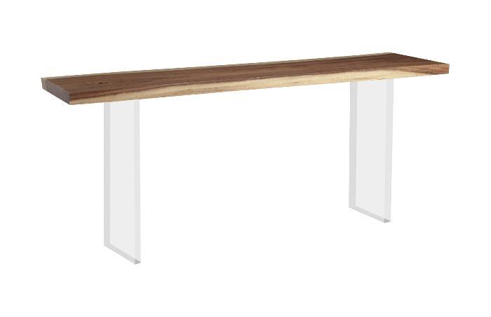 Floating Chamcha Wood Console Table, Acrylic Legs- 72x19x30"h - Maison Vogue