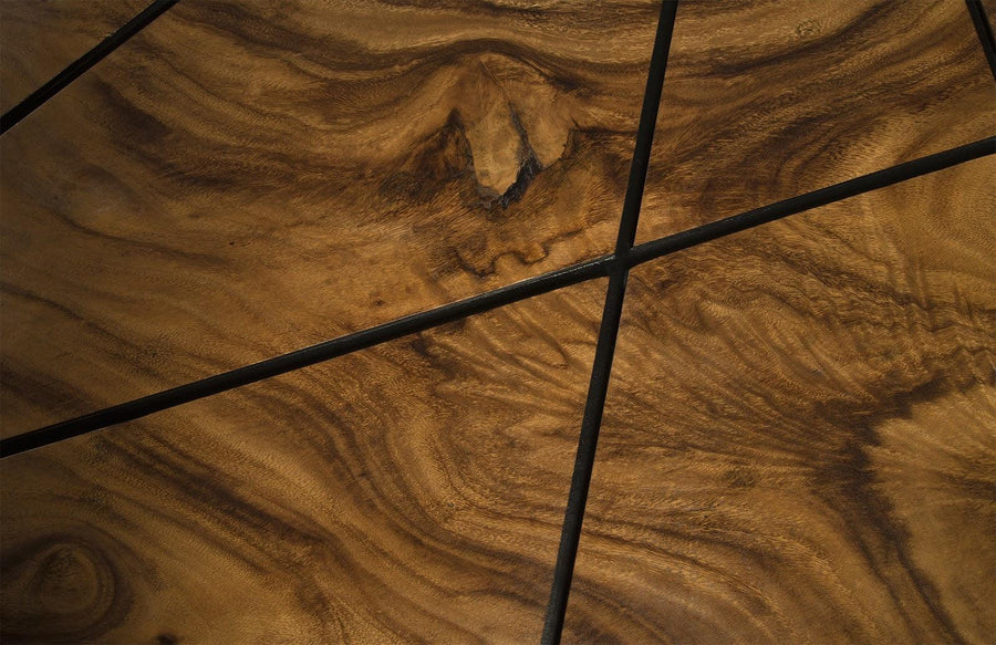 Criss Cross Coffee Table on Black Iron Legs Chamcha Wood - Maison Vogue