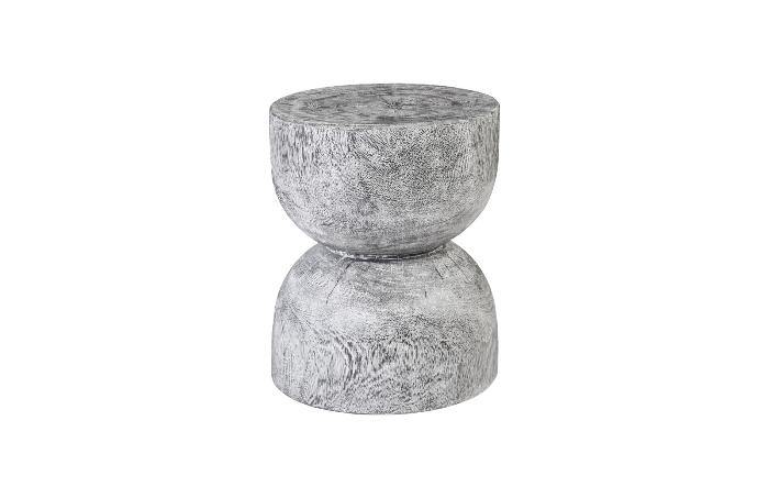 Chamcha Wood Hour Glass Side Table Grey Stone - Maison Vogue